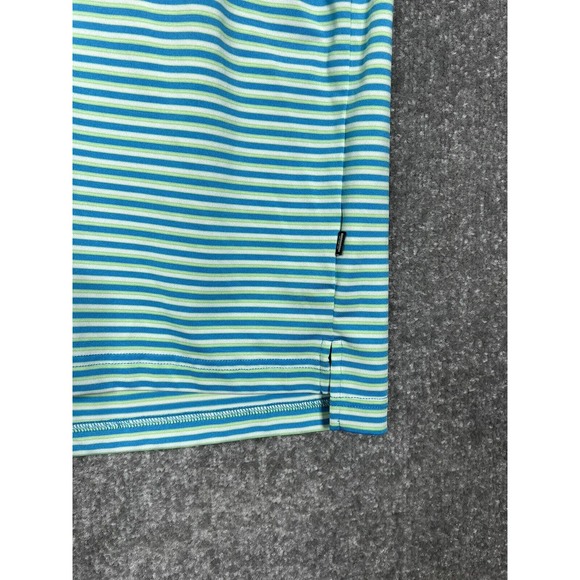 Straight Down Biltmore Polo Shirt Men Large Striped Blue Green Embroidered Patch - Picture 9 of 11